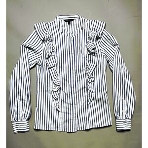 Banana Republic Women's 2‎ Button-Front Long Sleeve Striped Ruffle Blouse